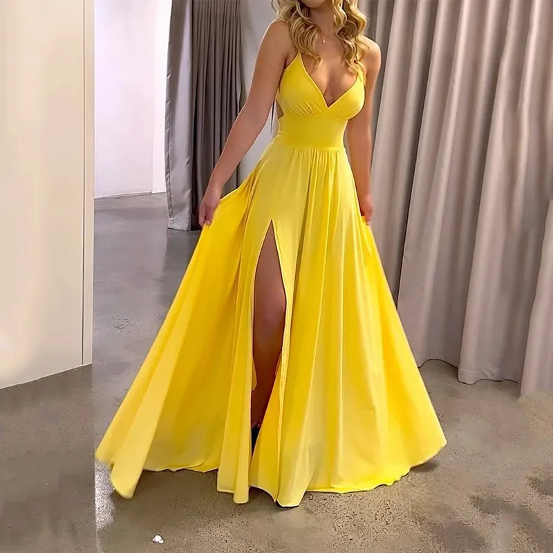 Isabel - Maxikleid Sommermode Hosenträger Schlitz Gekappte Taille
