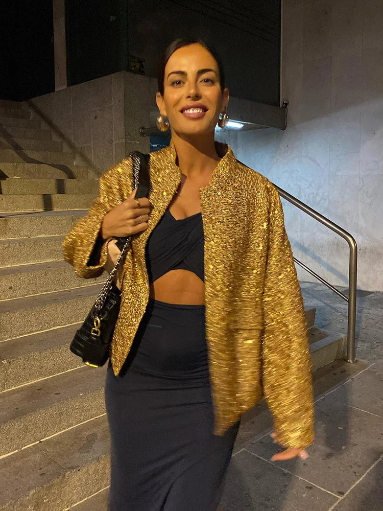 Kesia - Blouson aviateur - Style à paillettes amples