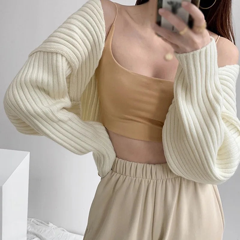 Ahri | Cardigan court ouvert pour femme – Couleur unie 