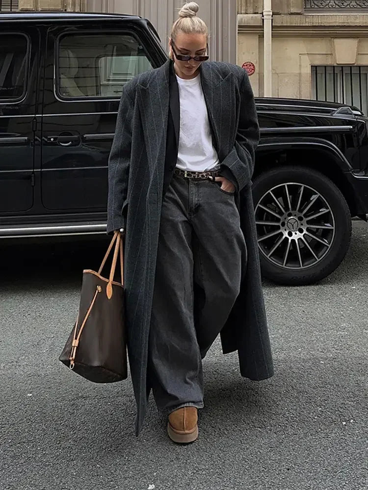 Yolie – long manteau d'hiver rayé