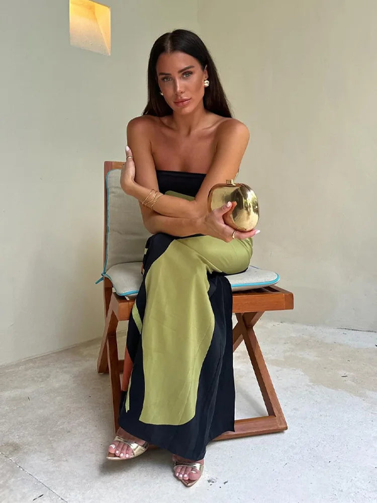 Alisa - Damen bedrucktes langes trägerloses, rückenfreies Kleid