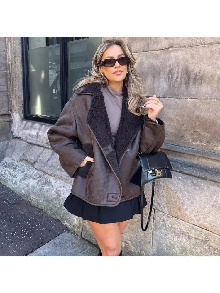 Veste en cuir chaude en laine 