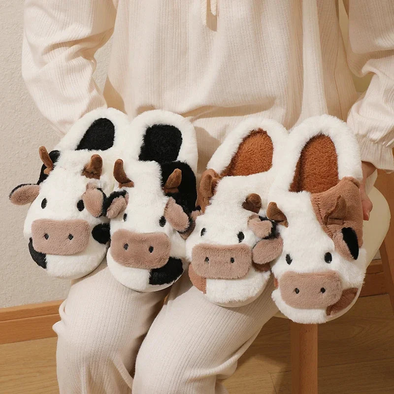 Amélie - Chaussons vache - Peluche chaude
