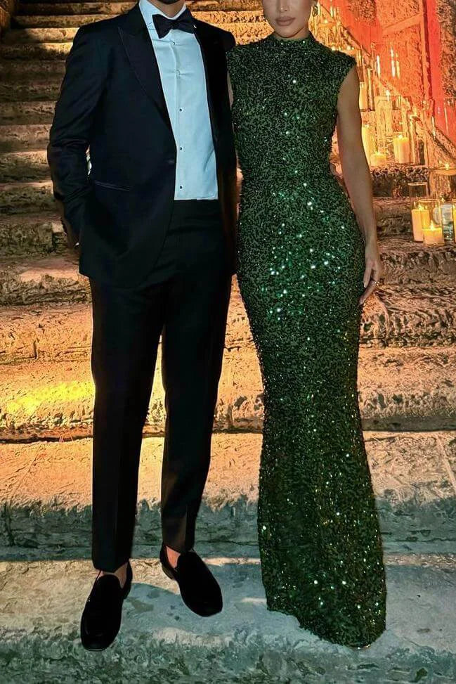 Elastisches Pailletten-Rückenfreies Maxikleid