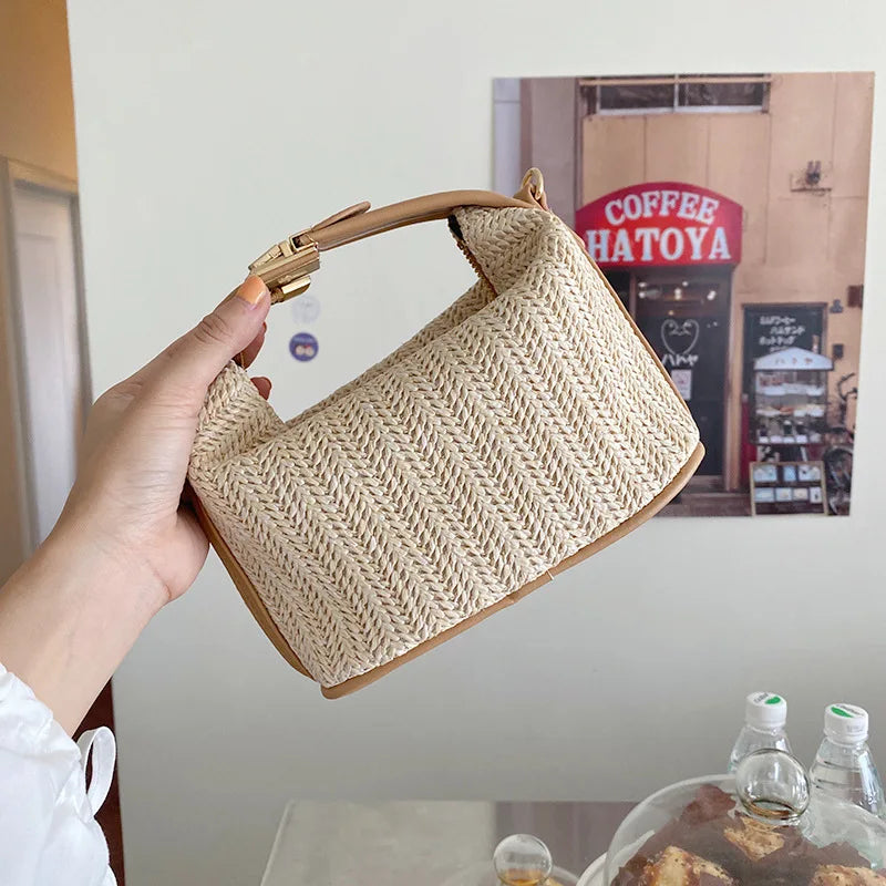 Bellachicha - Sac bandoulière en paille tricotée style bohème pour femme, modèle seau avec fermeture éclair