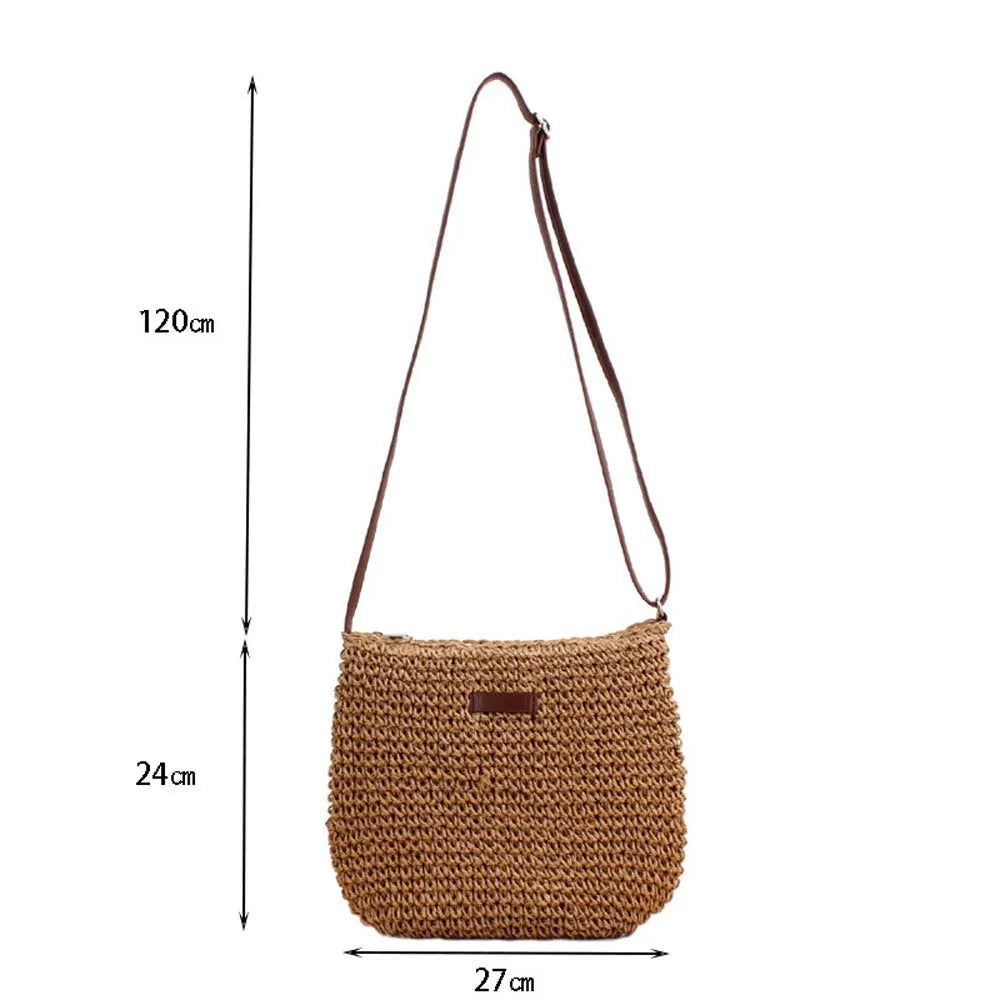 Bellachicha - Damen Lässige Strohgestrickte Schultertasche mit Innen-Reißverschlusstasche