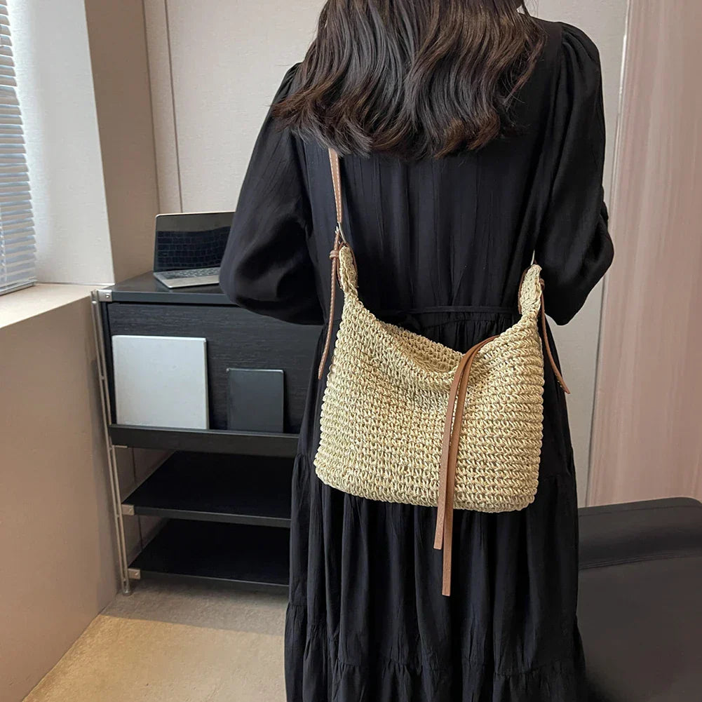 Bellachicha - Sac bandoulière zippé en paille tissée style bohème pour femme