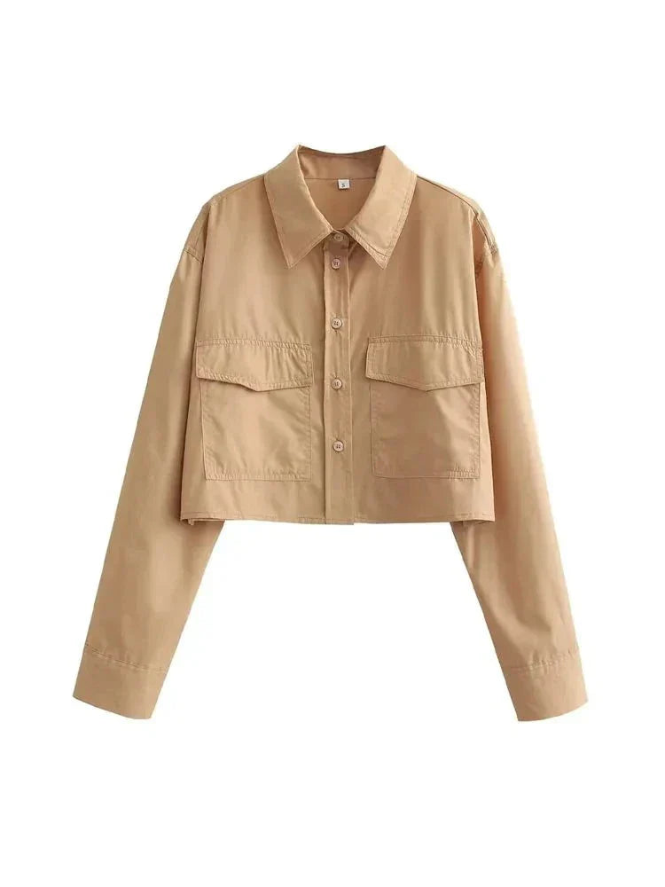 Chemise vintage en popeline pour femme avec poches
