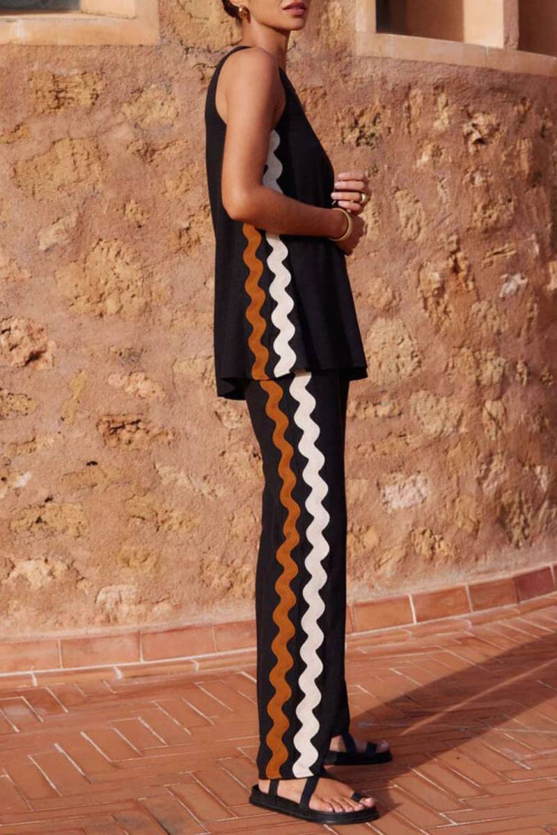 Ensemble haut ample sans manches avec fente et pantalon large