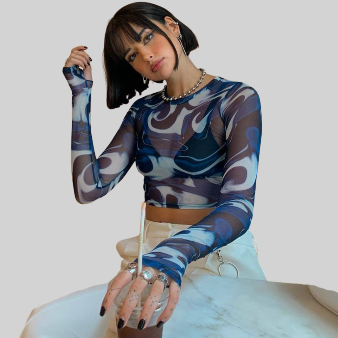 Bellachicha Top - Jahrgang - Transparentes Netzshirt