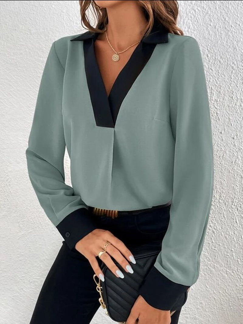 Bellachicha Damen-Shirt mit V-Kragen und Kontrastfarben