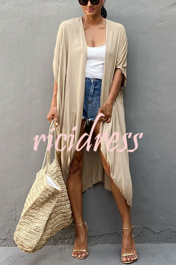 Einfarbiger Strandüberwurf im Kimono-Stil