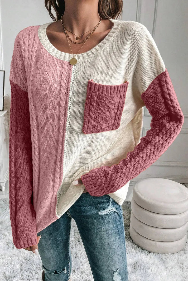 Pull col rond tendance avec blocs de couleurs pour l'hiver