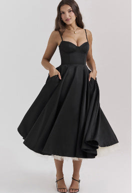 Valentina - Robe midi avec corsage en satin