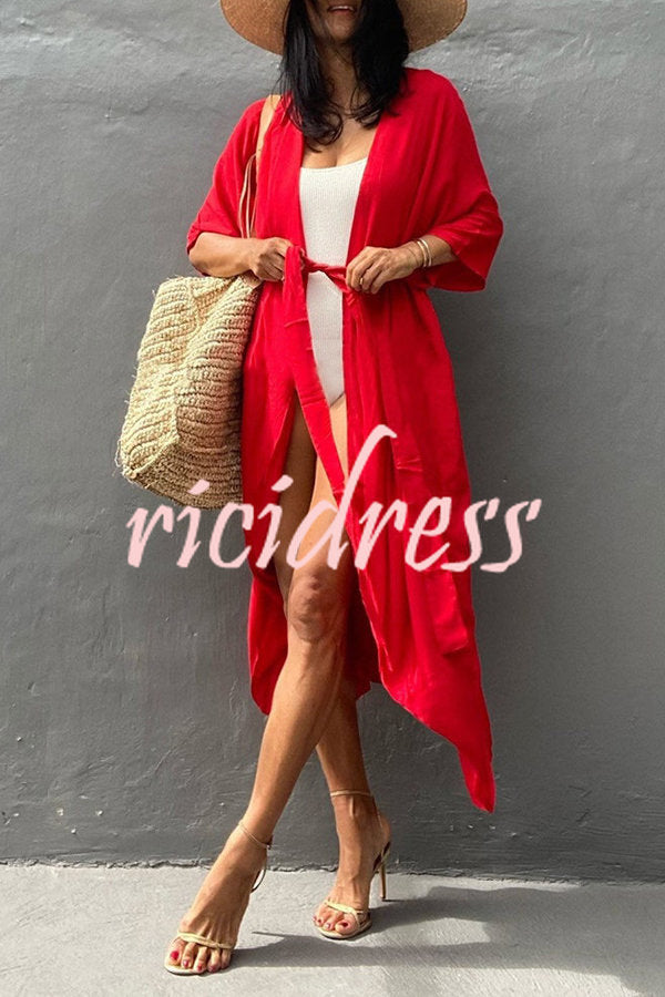 Einfarbiger Strandüberwurf im Kimono-Stil