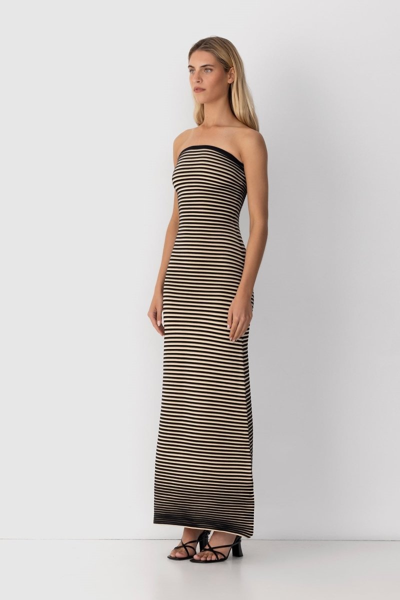 Ärmelloses Maxikleid aus gestreiftem Strick „Adela“