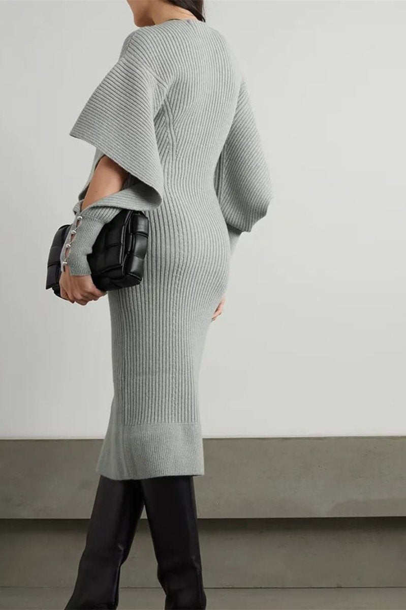 Alberta – Robe midi en maille découpée avec manches chauve-souris