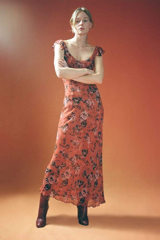 Robe longue à imprimé floral et col rond Alison