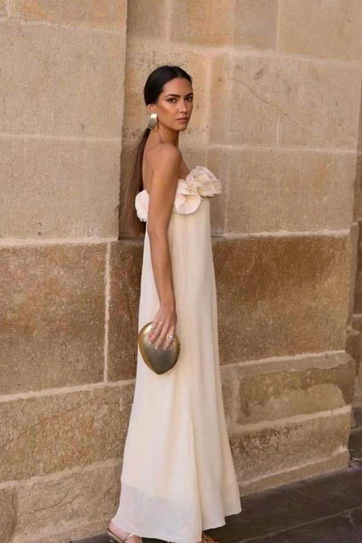 Trägerloses Maxikleid „Alva“ aus Strick mit Blumenmuster