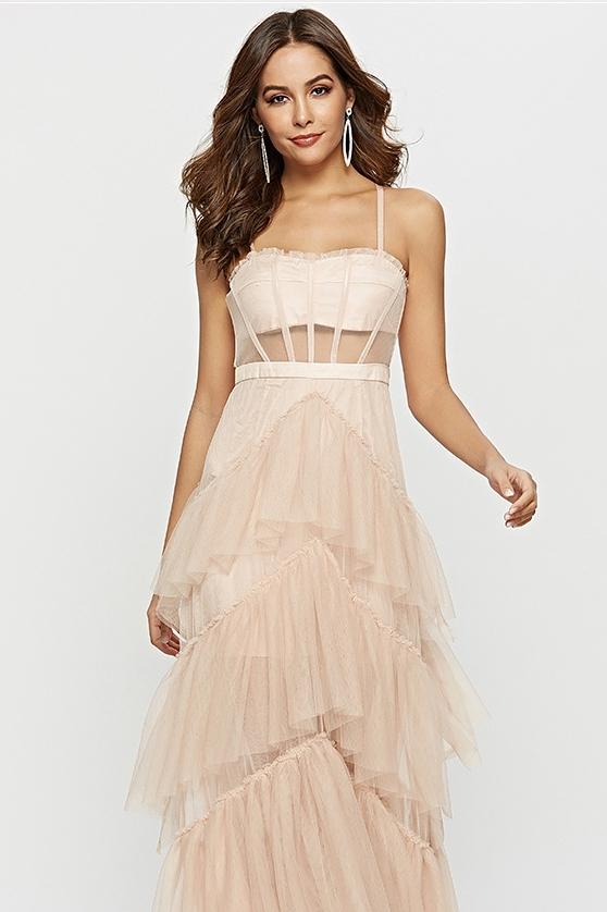 Arlene Corset – Maxi-Unterkleid aus Netzstoff mit Lederkorsett