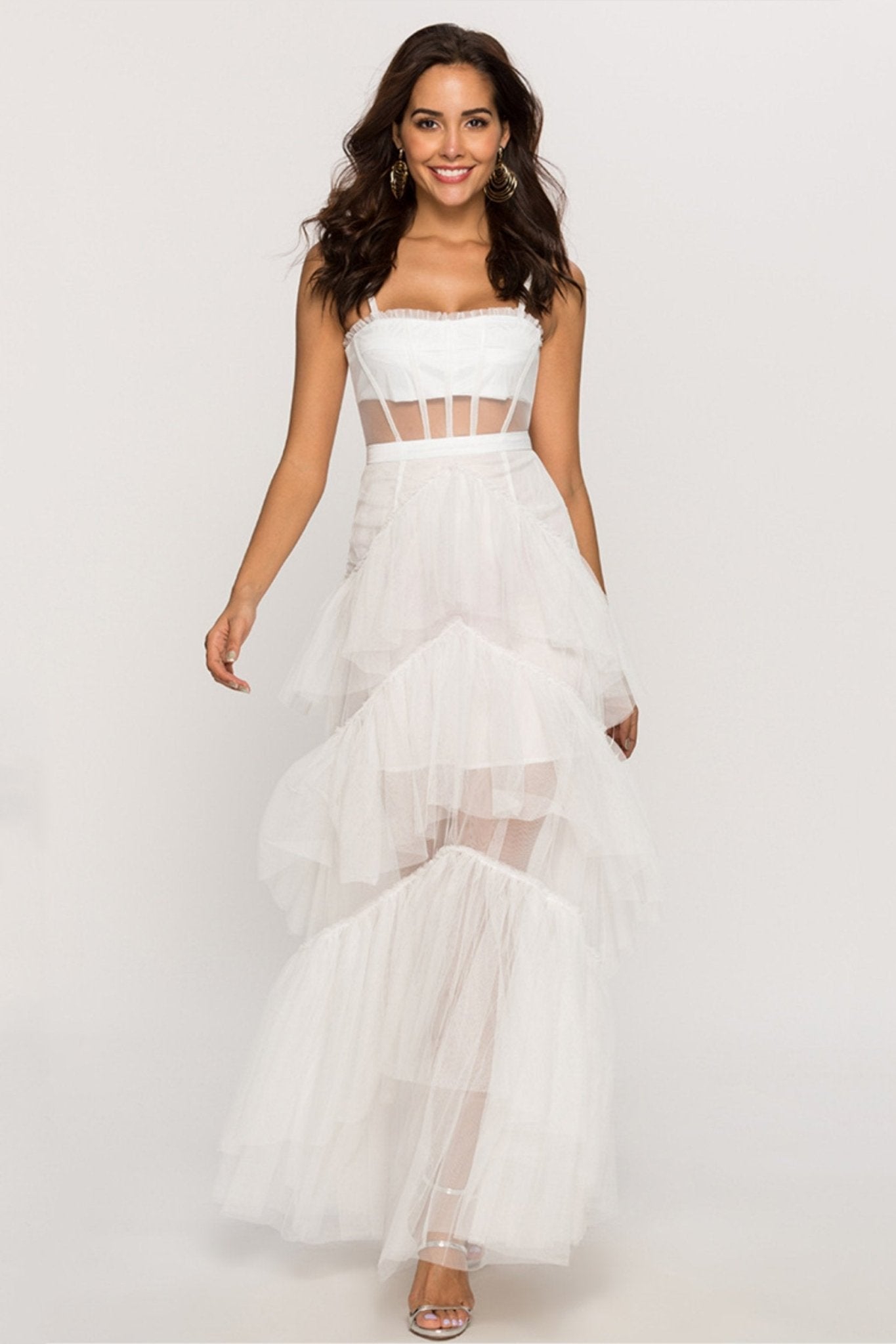 Arlene Corset – Maxi-Unterkleid aus Netzstoff mit Lederkorsett