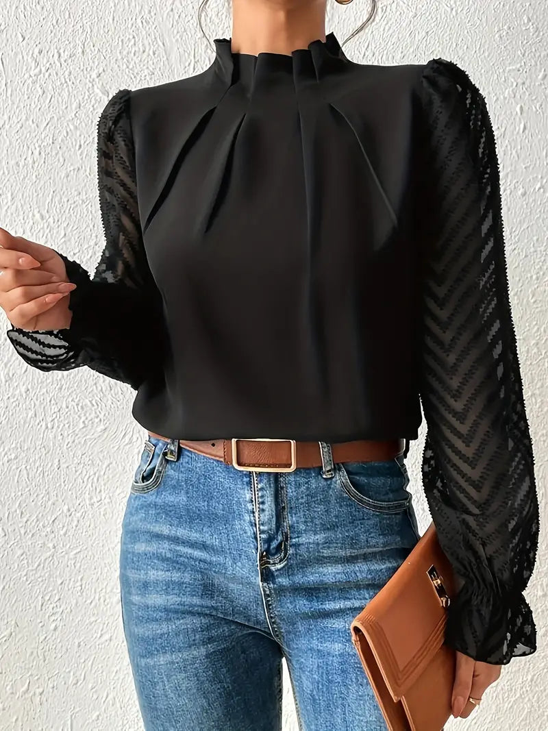 Bellachicha Bluse | Schicker plissierter top mit netzärmeln für damen