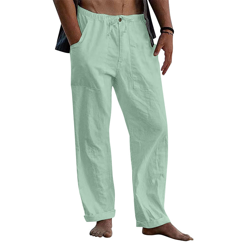 Ellis - Pantalon droit en coton et lin ample