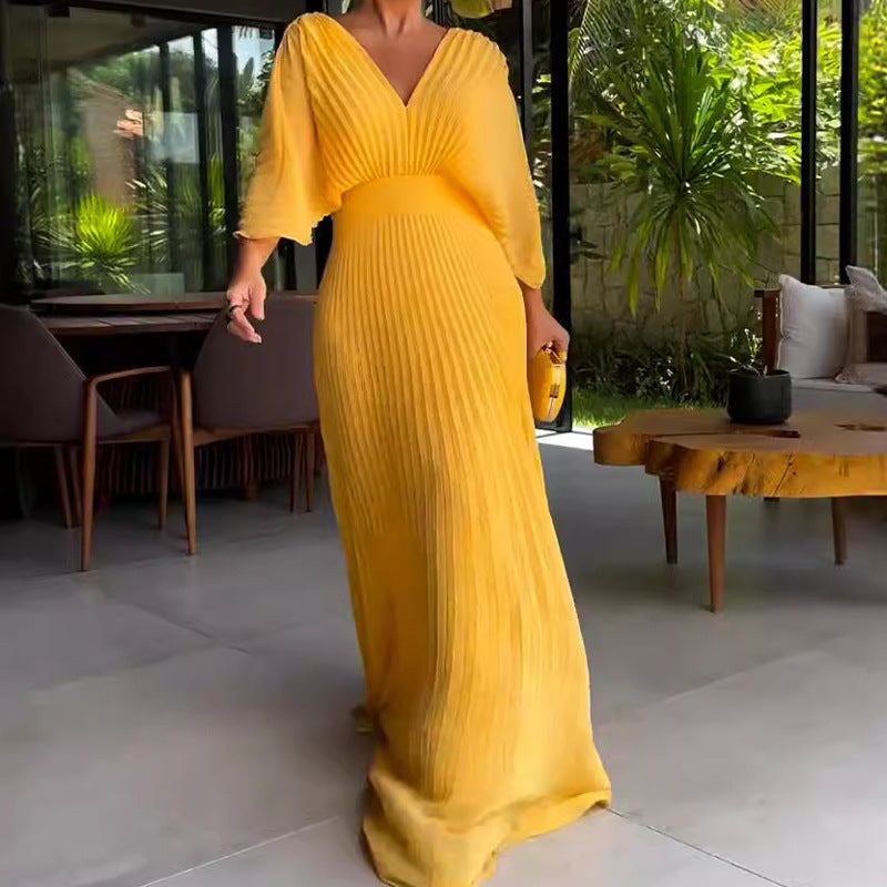 Renata - Robe longue plissée magenta