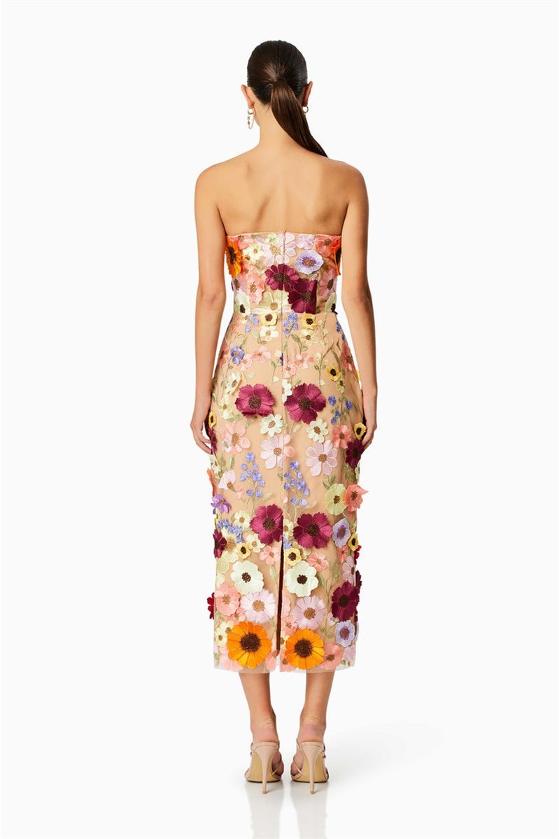Trägerloses Midikleid „Belle“ mit Blumenstickerei