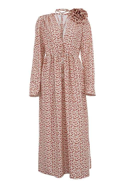 Bertha Flower Midikleid mit V-Ausschnitt