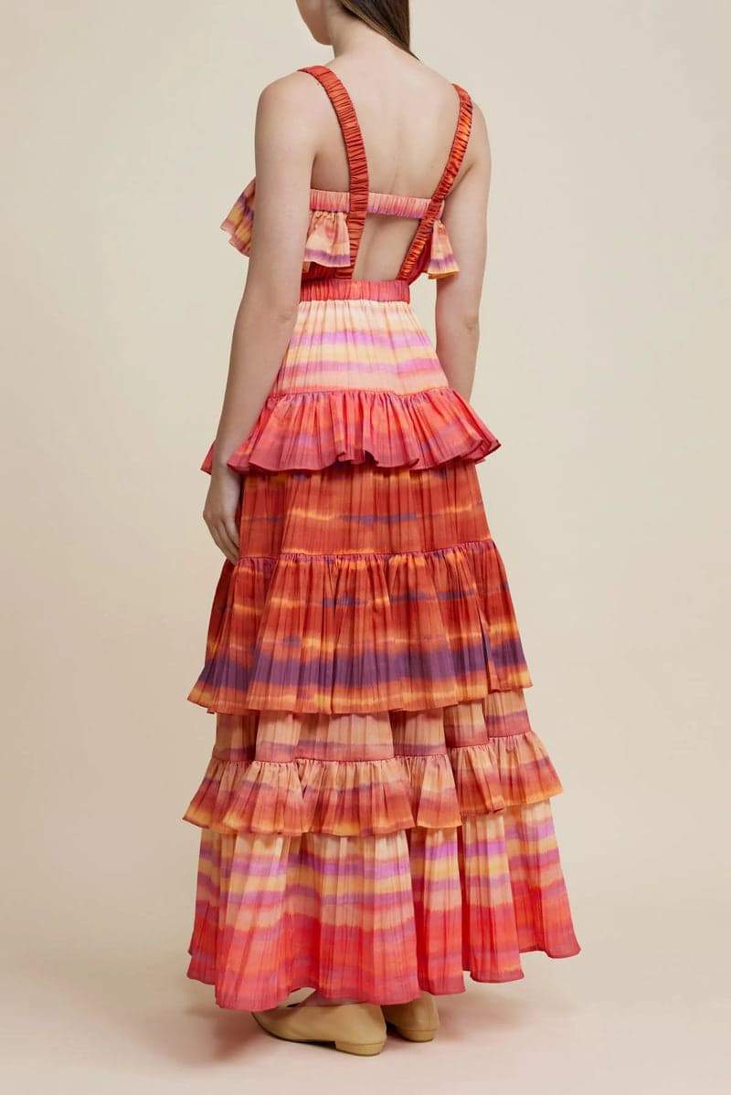 Bertina – Bedrucktes, gestuftes Maxikleid