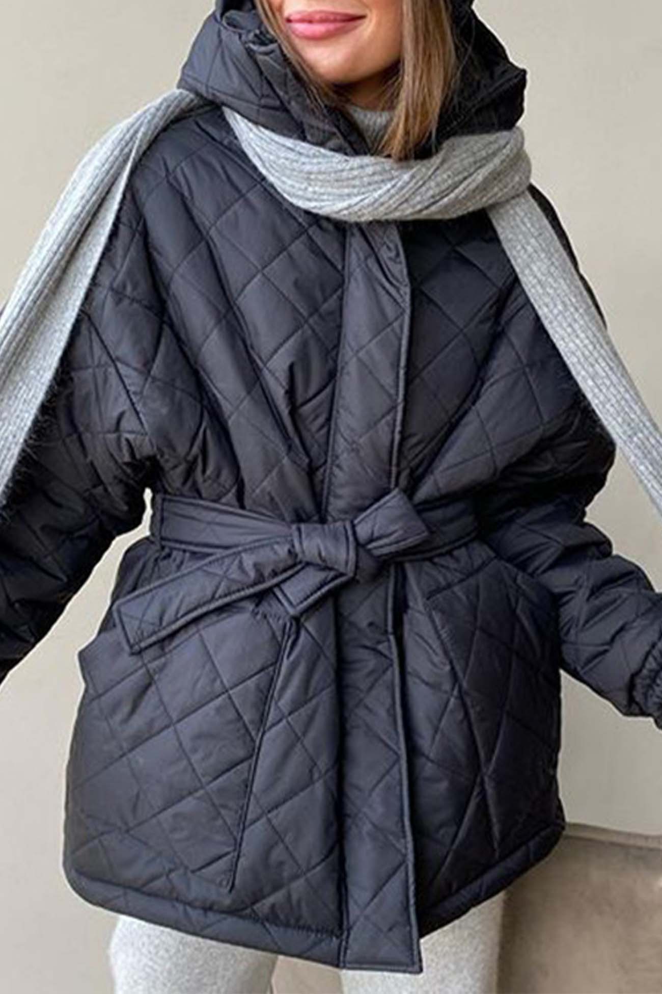 Sage | veste en coton à capuche et ceinture en losange
