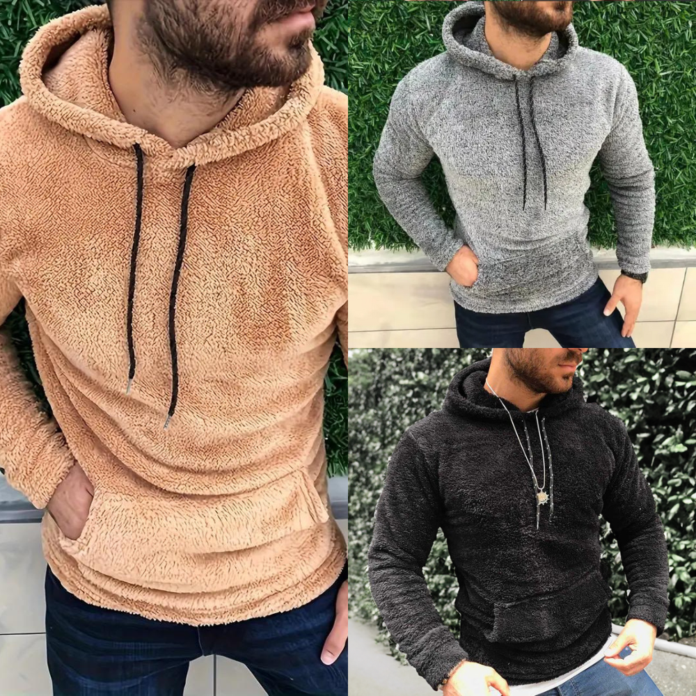 Elijah - Sweat à capuche en polaire Teddy pour homme avec cordon de serrage