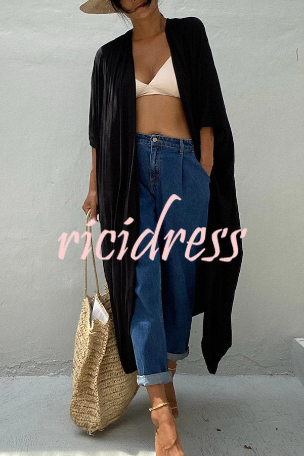 Einfarbiger Strandüberwurf im Kimono-Stil