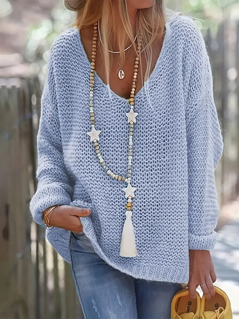 Desiree - Pull en maille unie à col en V Spring Wind 