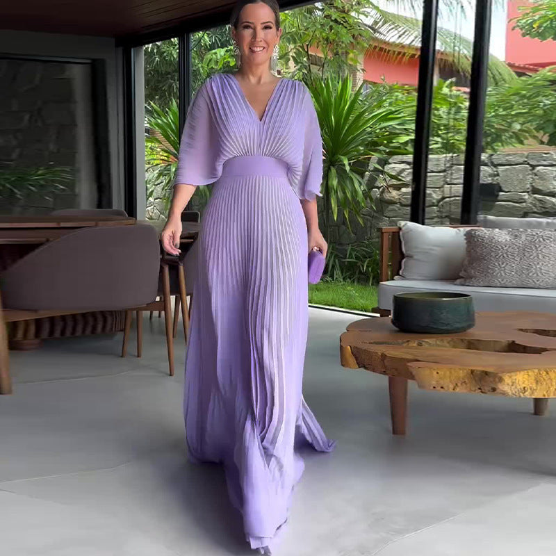 Renata - Robe longue plissée magenta