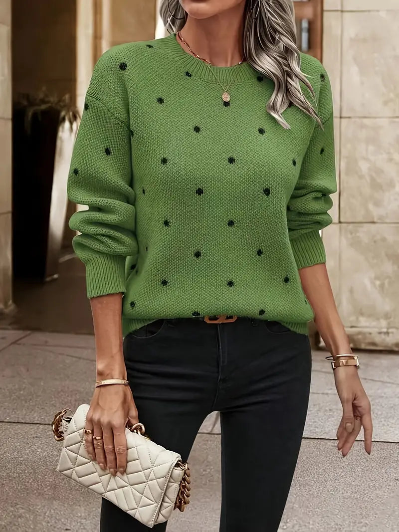Ava – pull décontracté en tricot à manches longues avec motif à pois