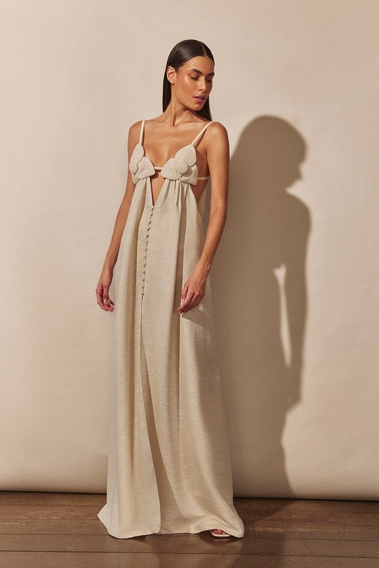 Celeste Blumen-Maxikleid mit V-Ausschnitt und hohem Schlitz