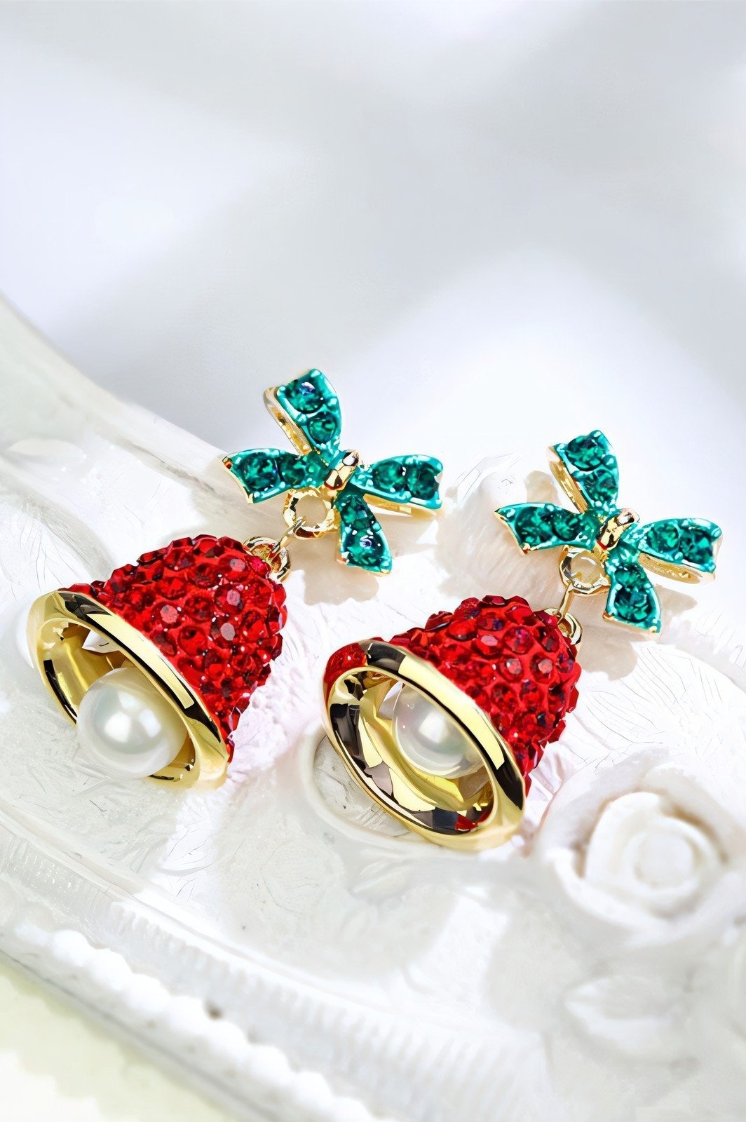 Boucles d'oreilles avec nœud et cloches de Noël