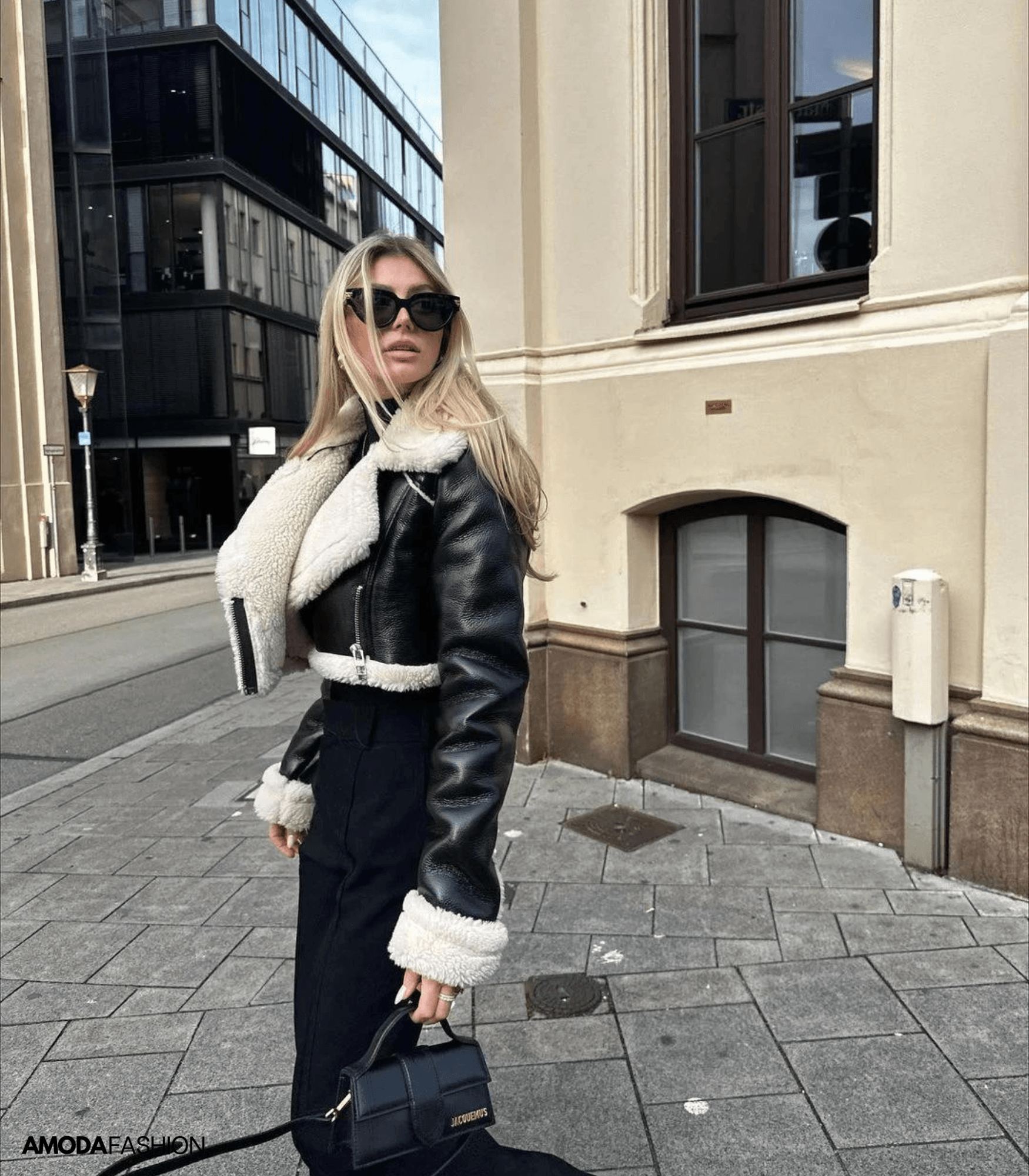 Crop Top Leder Teddy Jacke