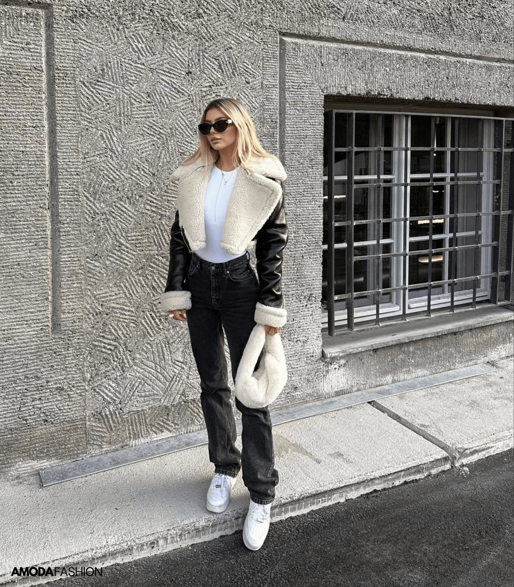 Crop Top Leder Teddy Jacke