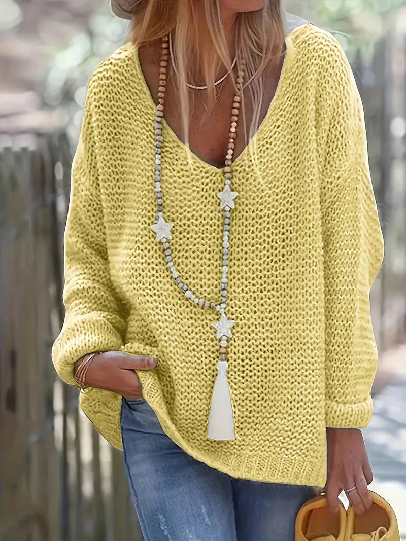 Desiree - Pull en maille unie à col en V Spring Wind 
