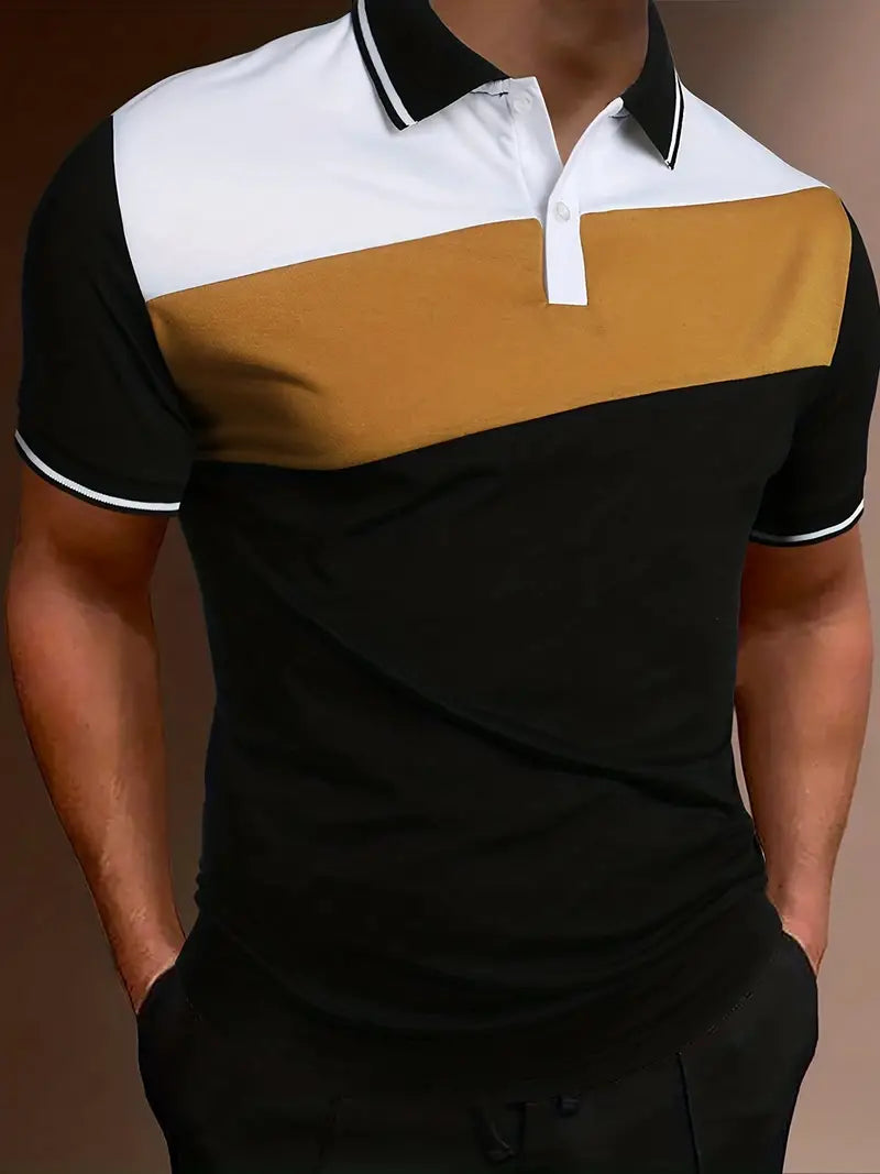 Jacob – Chemise à manches courtes à blocs de couleurs géométriques pour homme