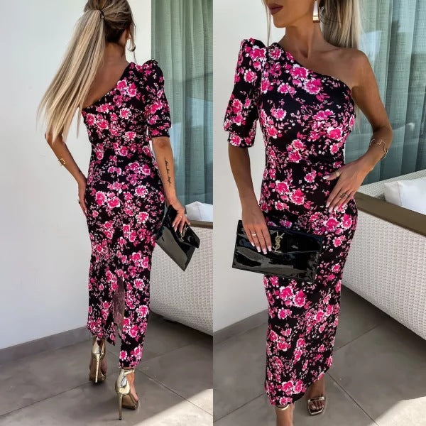 Isabella - Robe moulante asymétrique à fleurs