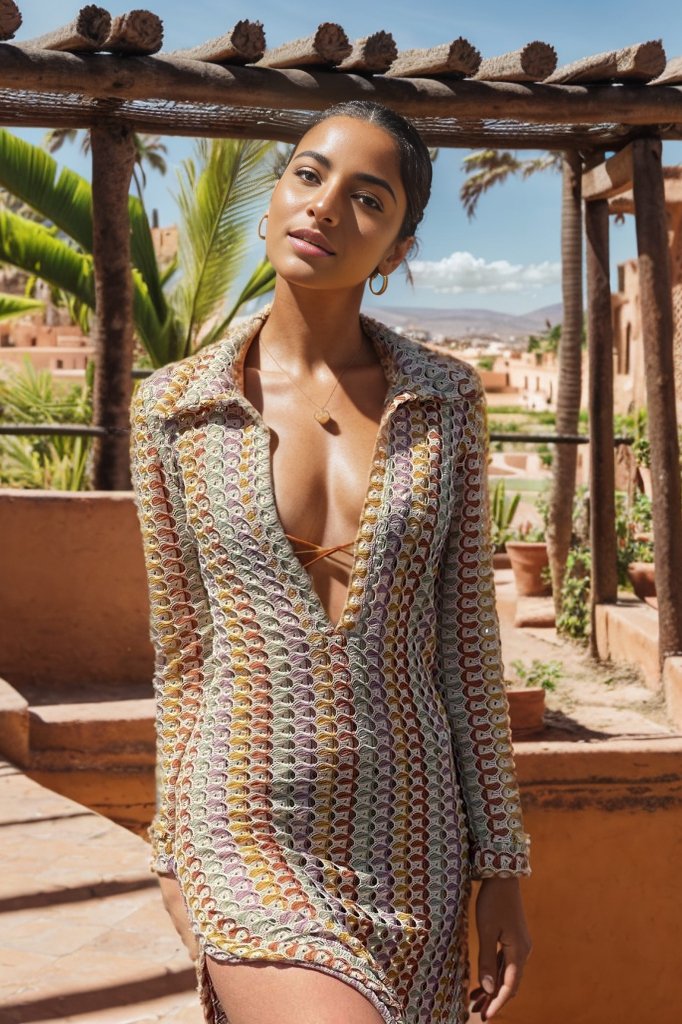 Dawn – Gehäkeltes Maxikleid mit V-Ausschnitt und Kragen