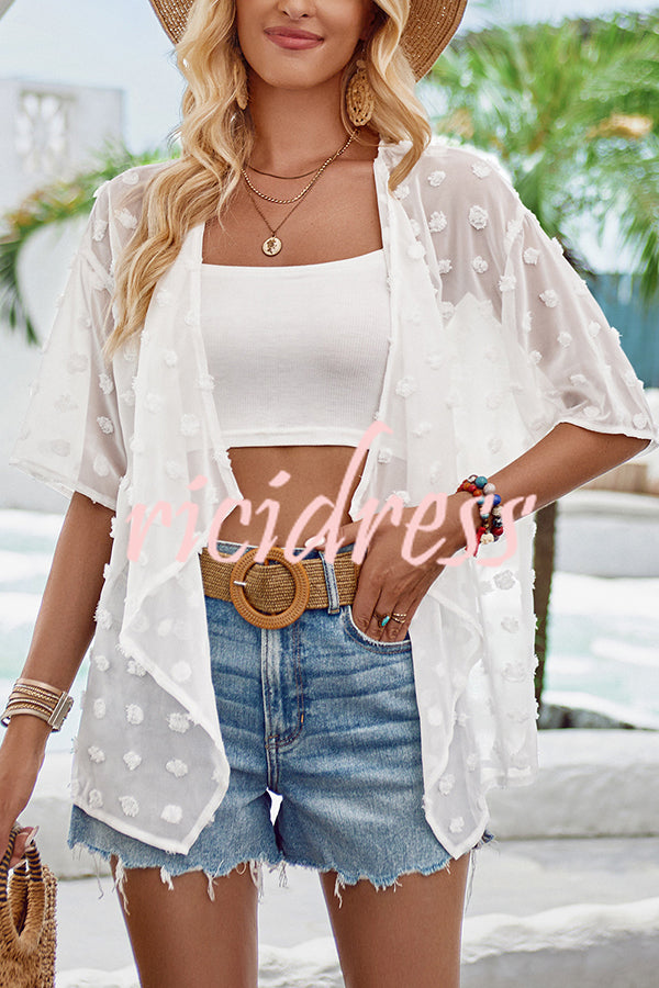 cache-cœur transparent avec manches à pompons patchwork