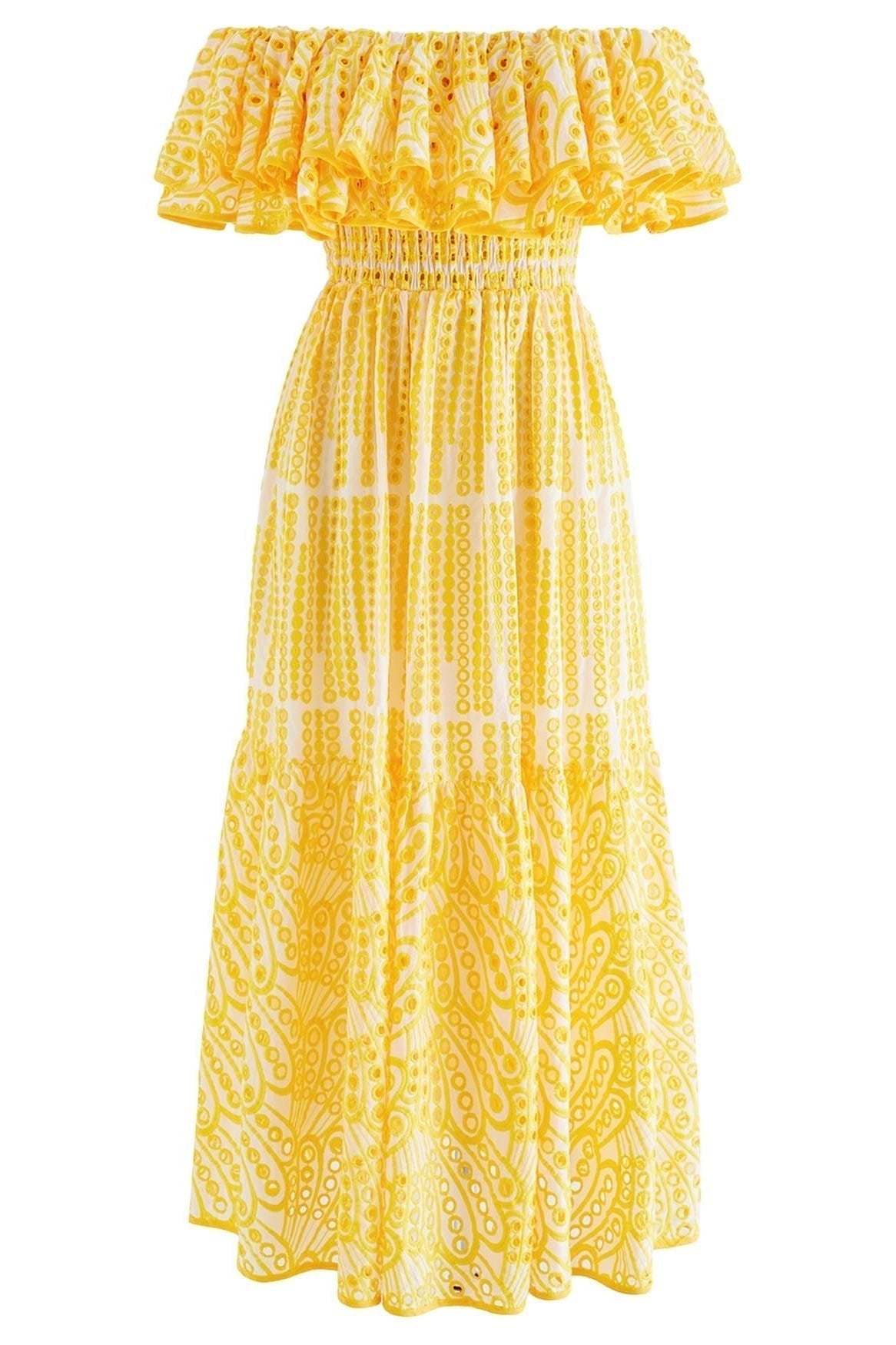 Schulterfreies A-Linien-Flare-Midikleid mit bestickter Spitze von Dolly