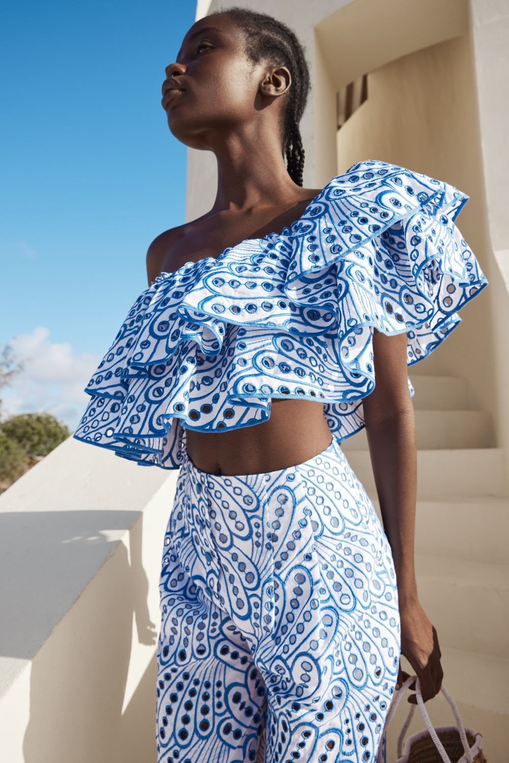Ensemble robe longue à volants et dentelle brodée Dolly