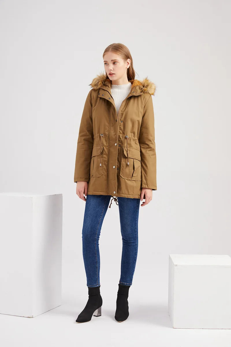 Parka d'hiver à capuche en fausse fourrure pour femme - Fiene