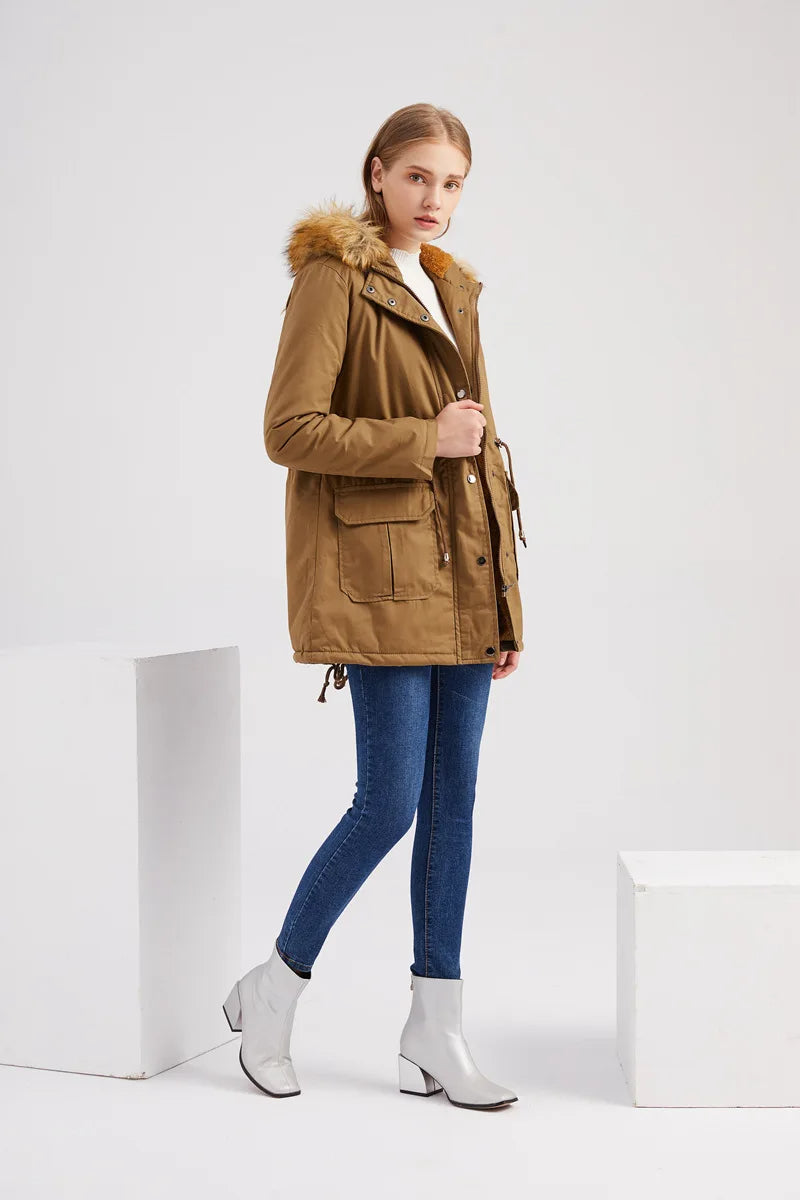 Parka d'hiver à capuche en fausse fourrure pour femme - Fiene